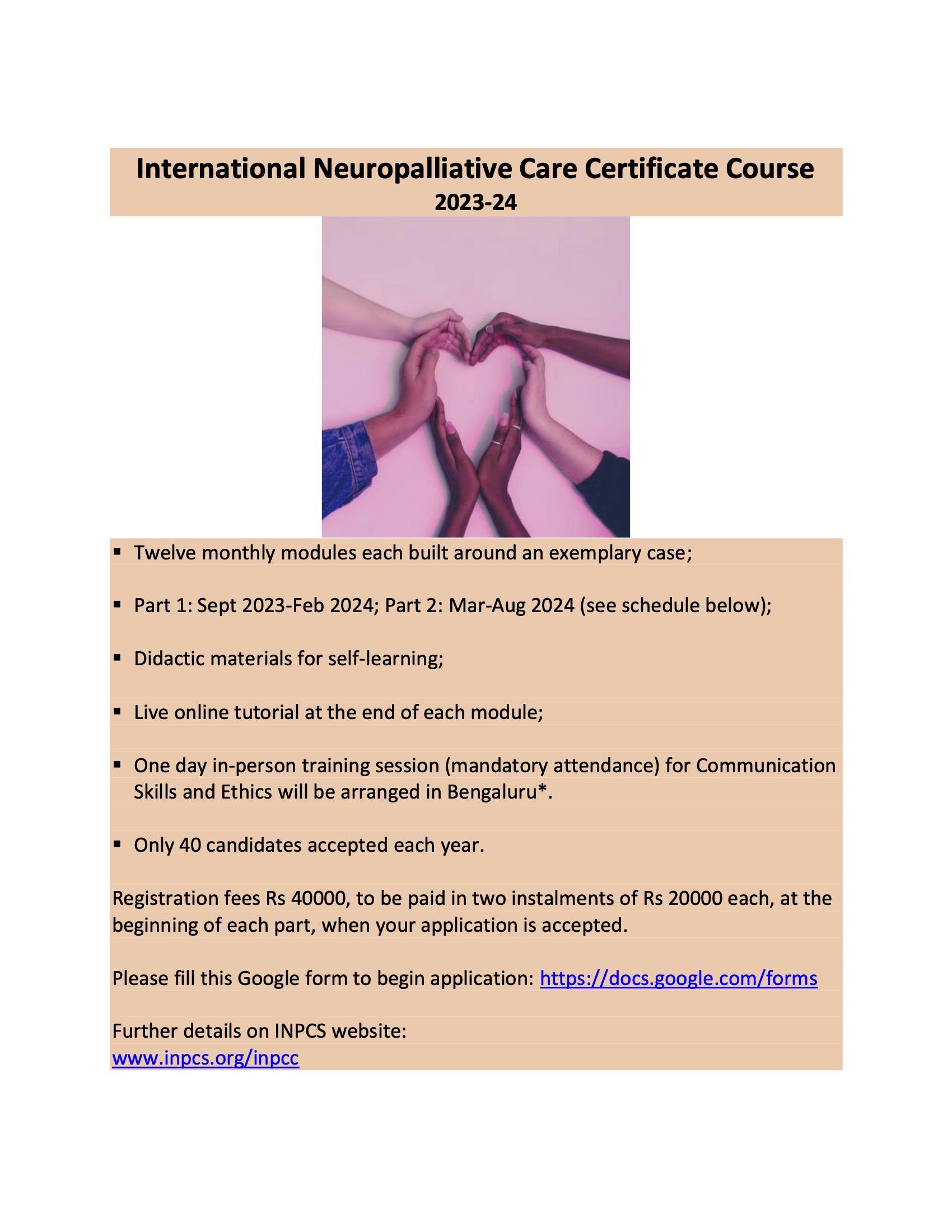  International Neuropalliative Care Certificate Course 2023-24 